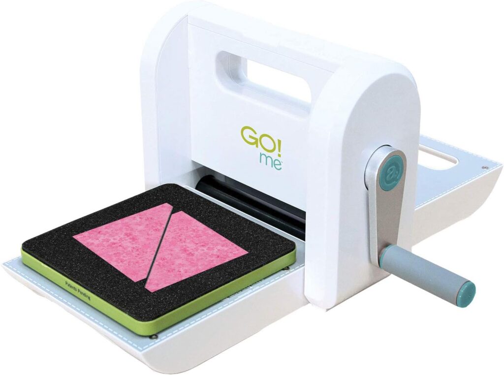 AccuQuilt Go! Me Fabric Cutter Starter Set, 5 Patterns with Instructions, 6 x 6 Inch Cutting Mat, and 2 Dies