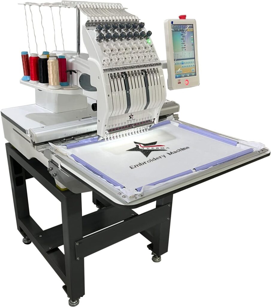 AVERMA AD-1201CT Computerized Embroidery Machine for Hats and Clothing-12 Needles Automatic Commercial Embroidery Machine Single Head with 20x14.17 Large Embroidery Hoop Area