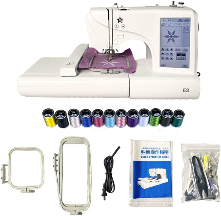 AVERMA Computerized Embroidery Machine 96 Built-in Design,4x10 Embroidery Hoop,Large 7 LCD Touchscreen,10 Languages Come with 12 Spool Color Threads for Beginner Home Use (AV-E3: Embroidery Only)