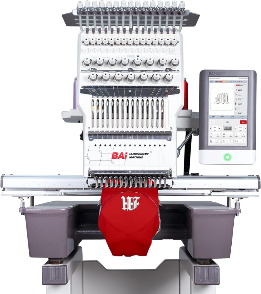 BAi Commercial Embroidery Machine for Hat, Cap Embroidery Machine with 15 Titanium Gold Needle, 12 LCD Touch Screen Mirror M22 with Automatic Oiling, 15.7x23.6 Expansive Embroidery Area