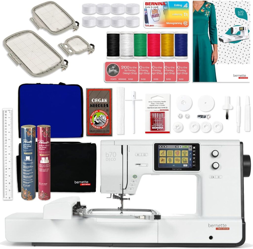Bernette B70 6 x 10 Embroidery Machine with Deluxe Accessory Bundle and Premium Software Package