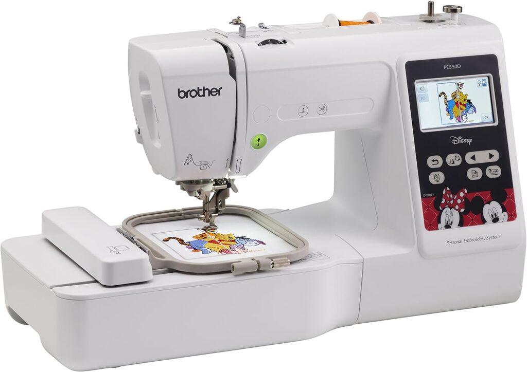 Brother Embroidery Machine, PE550D, 125 Built-in Designs including 45 Disney Designs, 9 Font Styles, 4 x 4 Embroidery Area, Large 3.2 LCD Touchscreen, USB Port