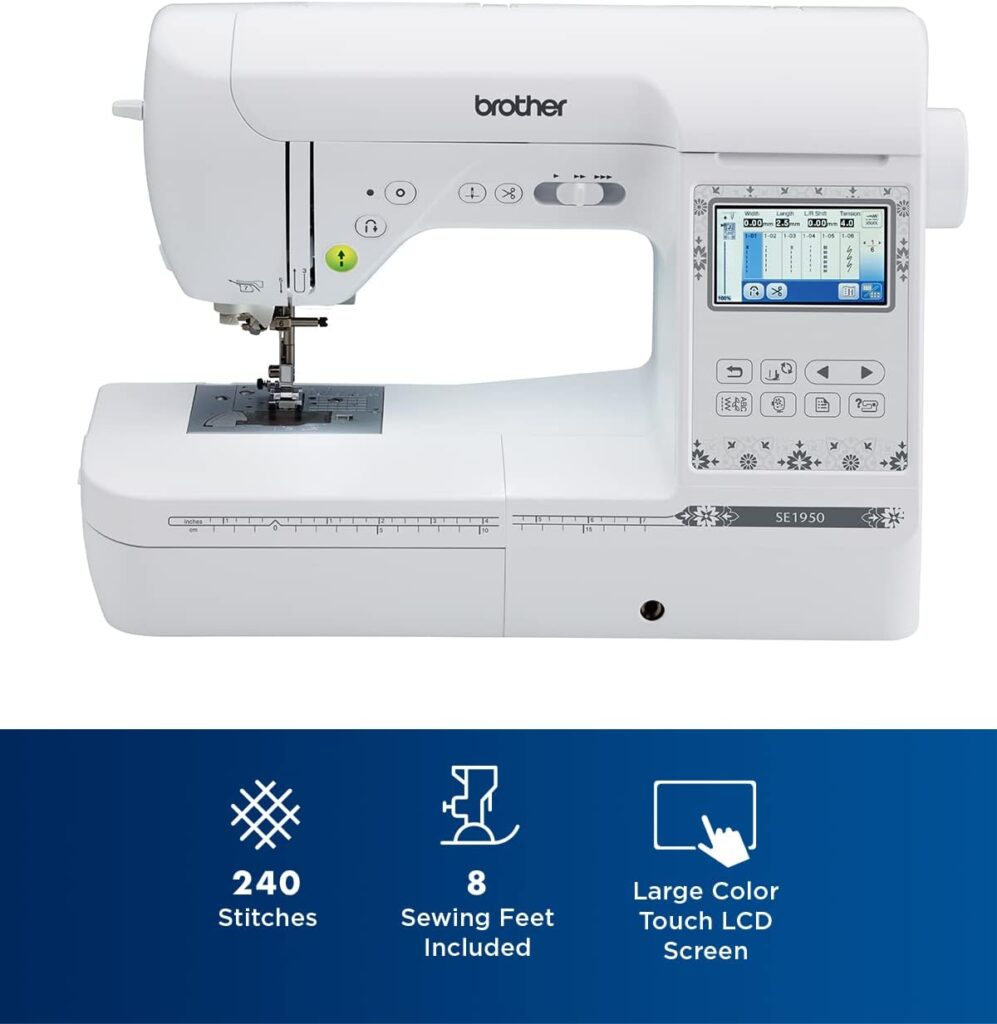 Brother Embroidery Machine, SE1950, 138 Embroidery Designs, 240 Built in Sewing Stitches, Computerized Sewing and Embroidery, 5x7 Embroidery Area, 3.2 LCD Touchscreen Display, 8 Included Sewing Feet