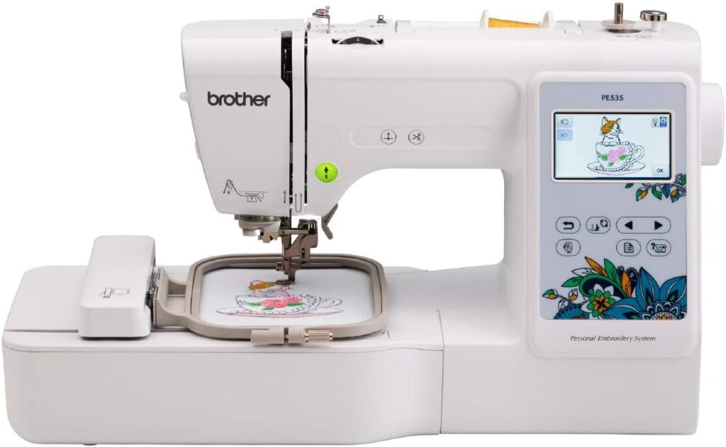 Brother PE535 Embroidery Machine, 80 Built-in Designs, 4 x 4 Hoop Area, Large 3.2 LCD Touchscreen, USB Port, 9 Font Styles  Sewing and Embroidery Bobbins 10-Pack, SA156,Clear