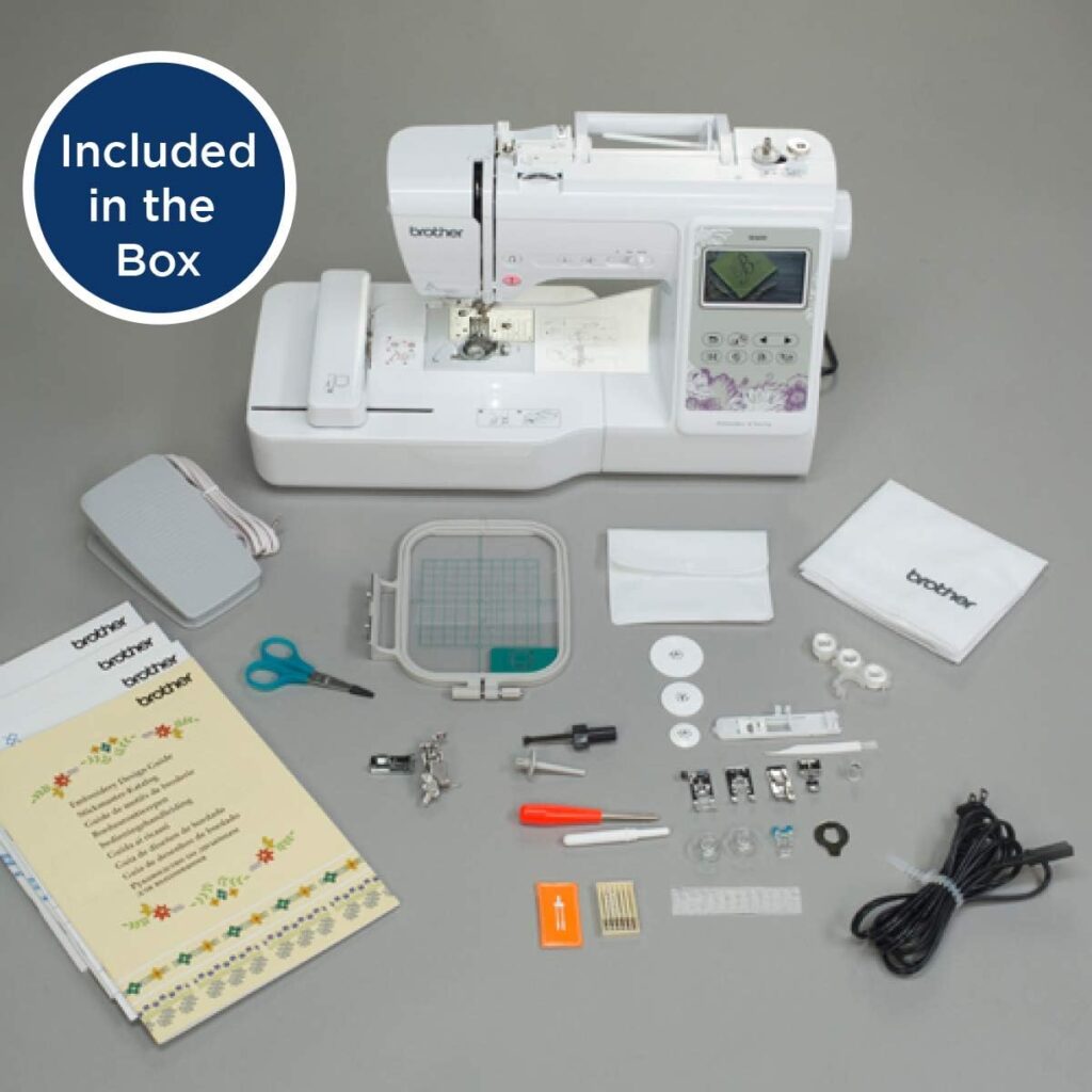 Brother SE600 Sewing and Embroidery Machine, 80 Designs, 103 Built-In Stitches, Computerized, 4 x 4 Hoop Area, 3.2 LCD Touchscreen Display, 7 Included Feet