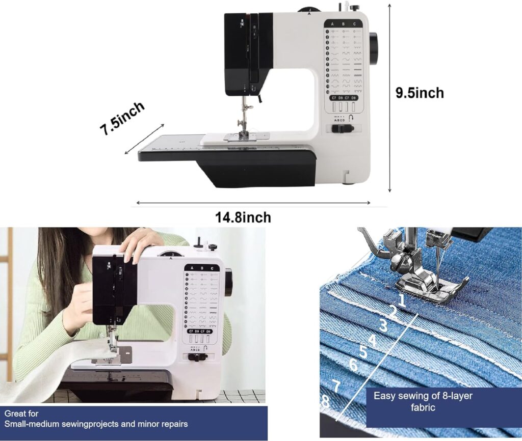 Buart Portable Powerhouse Sewing Machine: 38 Stitch Functions,Dual-Speed, Reverse Stitching, and Foot Pedal Portable Sewing Machine with Extendable Work Table, – Perfect for Beginners