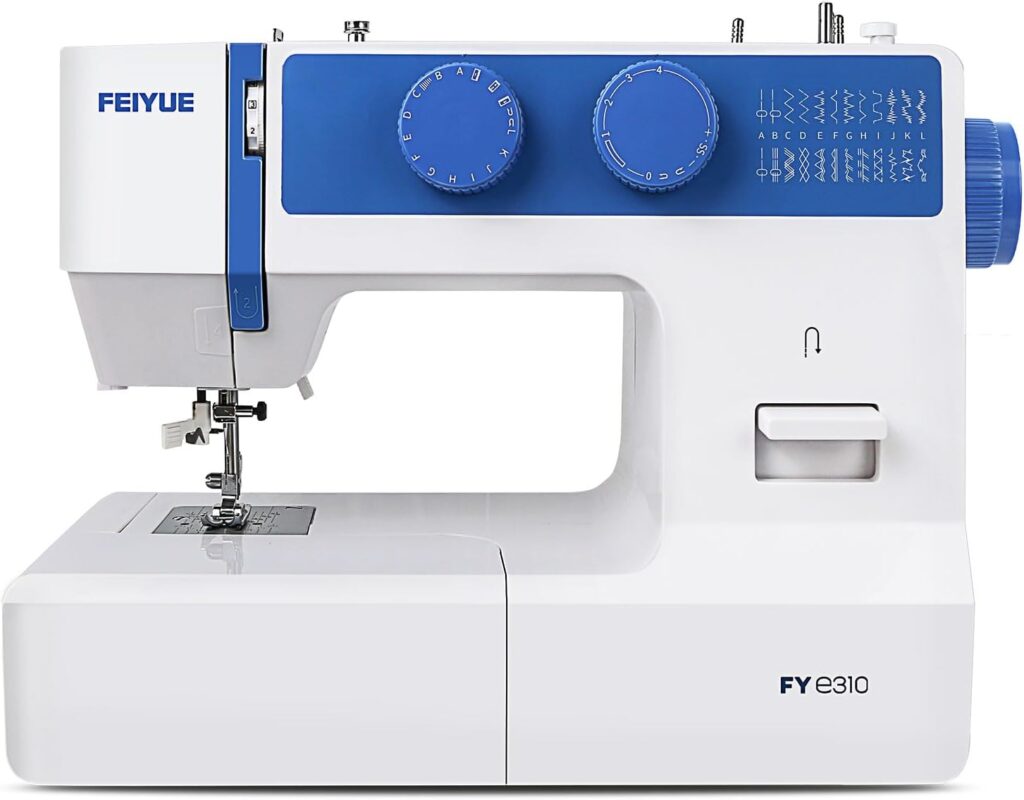 FEIYUE FYe310 Domestic Sewing Machine with Servo Motor, Controllable Speed, Stabilized Stitch, 105 Stitch Applications, Dual LED Lights (Blue)