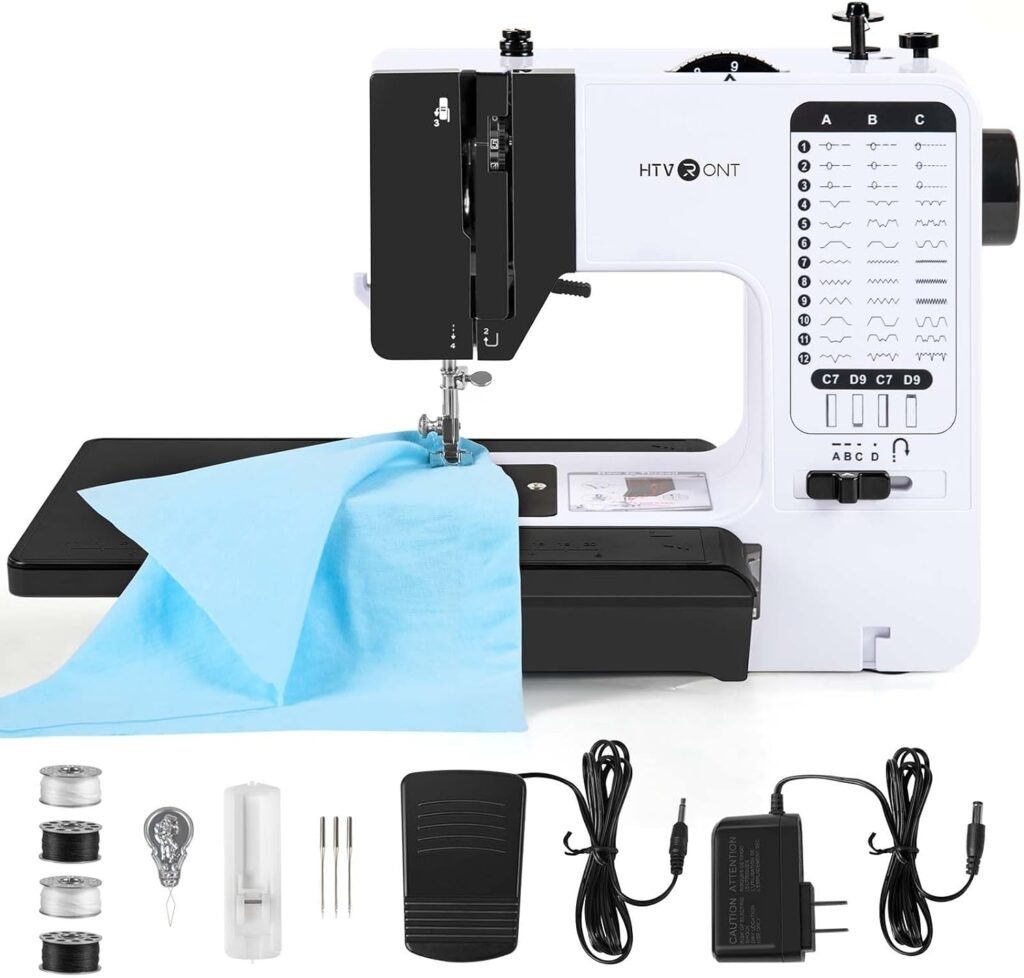 HTVRONT Mini Sewing Machine for Beginners - 38 Built-in Stitches Sewing Machine for Kids with Dual Speed, Reverse Sewing, Wide Table, Light, Easy to Use