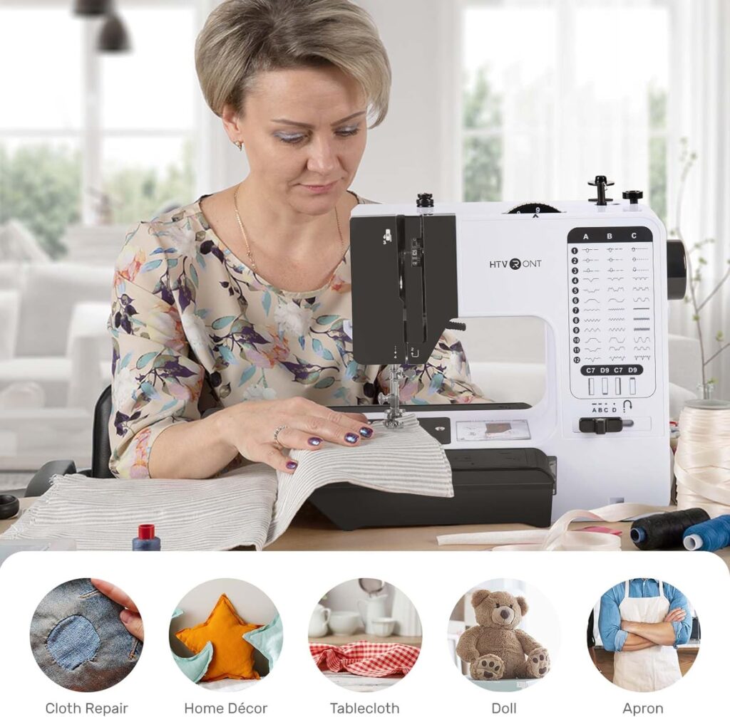 HTVRONT Mini Sewing Machine for Beginners - 38 Built-in Stitches Sewing Machine for Kids with Dual Speed, Reverse Sewing, Wide Table, Light, Easy to Use