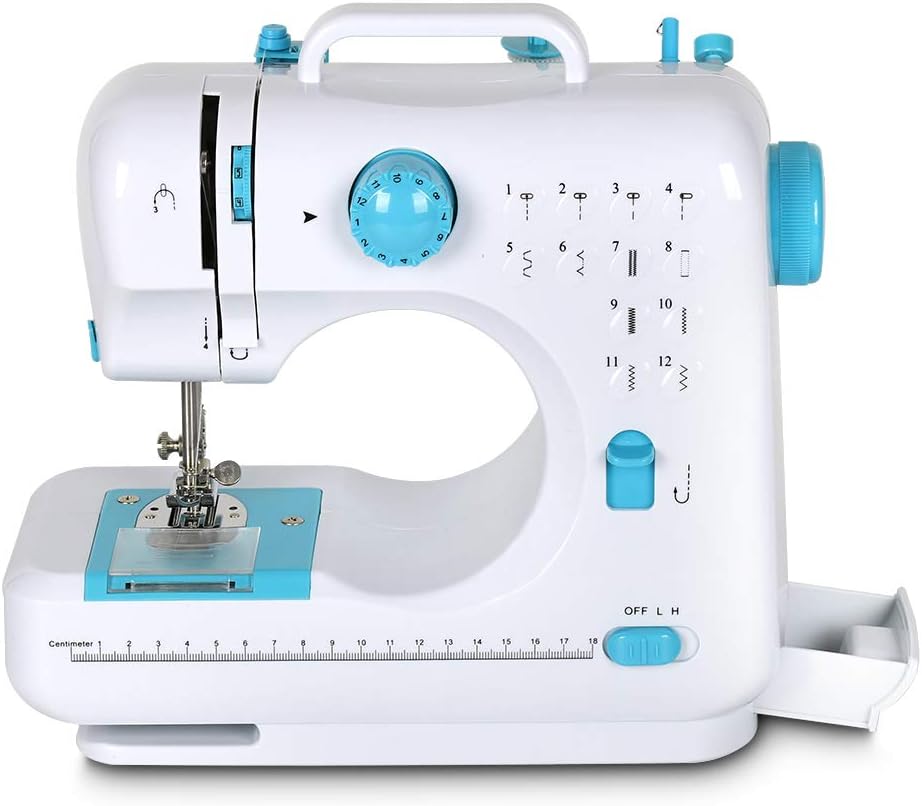 Mini Sewing Machine, Portable Multi-Purpose Crafting Mending Machine Household 12 Built-in Stitches  Double Thread for Beginners Blue