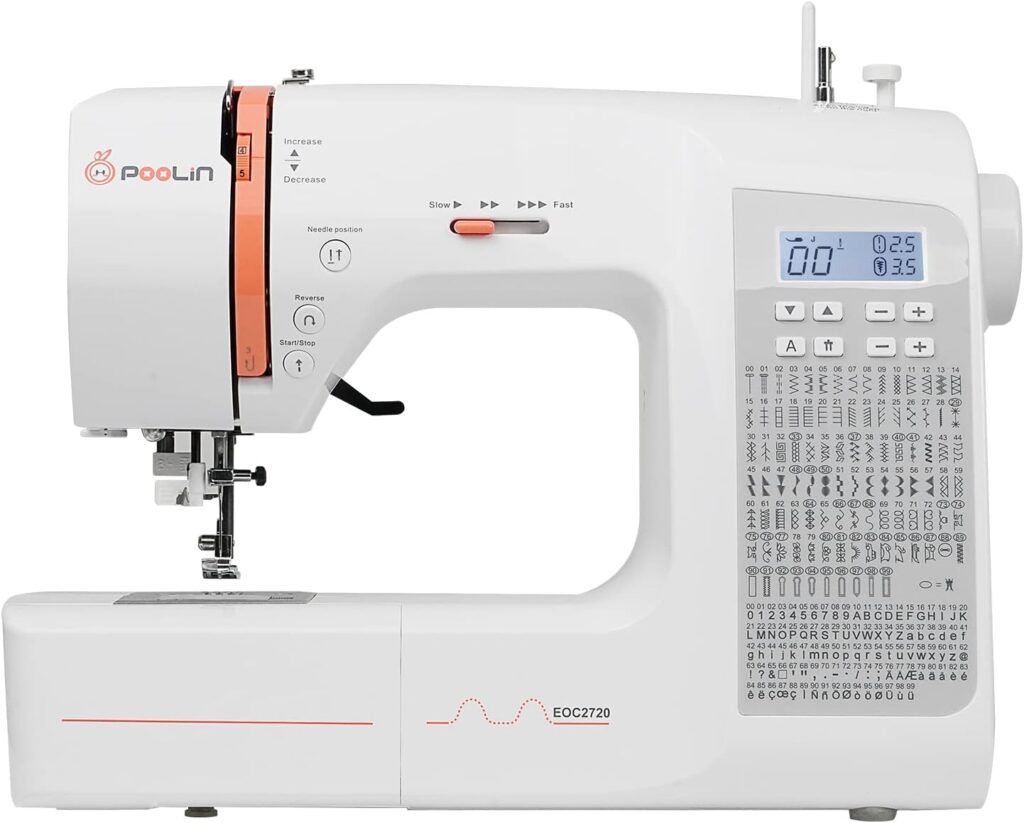 Poolin Computerized Self Threading Sewing Machine - 293 Stitches Applications, Comes with Expansion Table and Social Media Video Tutorials, Include 7 Presser feet  Multiple Accessories