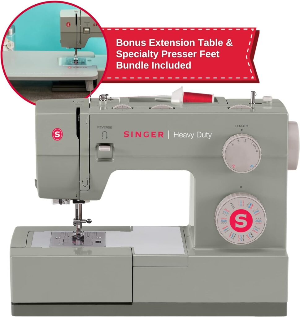 SINGER | Heavy Duty Holiday Bundle - 4452 Heavy Duty Sewing Machine with Bonus Extension Table for Larger Projects, Packed with Specialty Accessories , 15.5 x 6.25 x 12