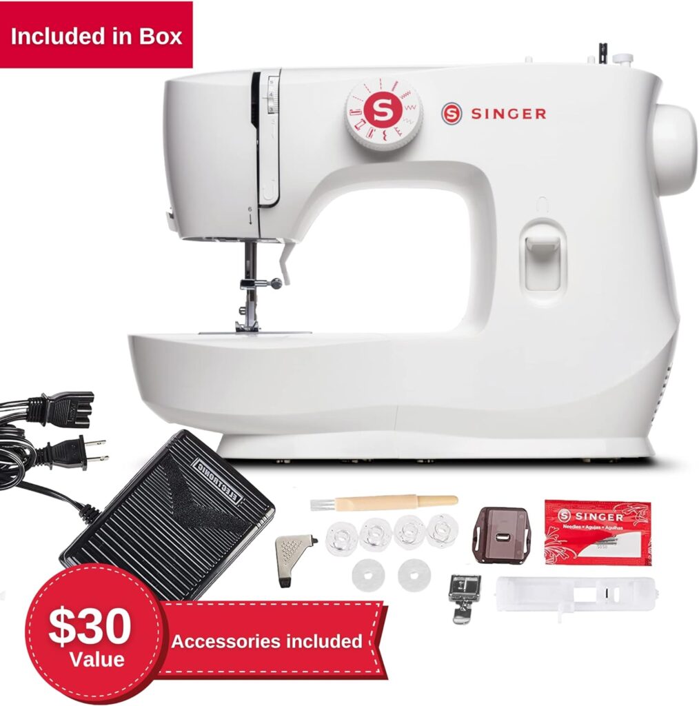 SINGER | MX60 Sewing Machine With Accessory Kit  Foot Pedal - 57 Stitch Applications - Simple  Great for Beginners