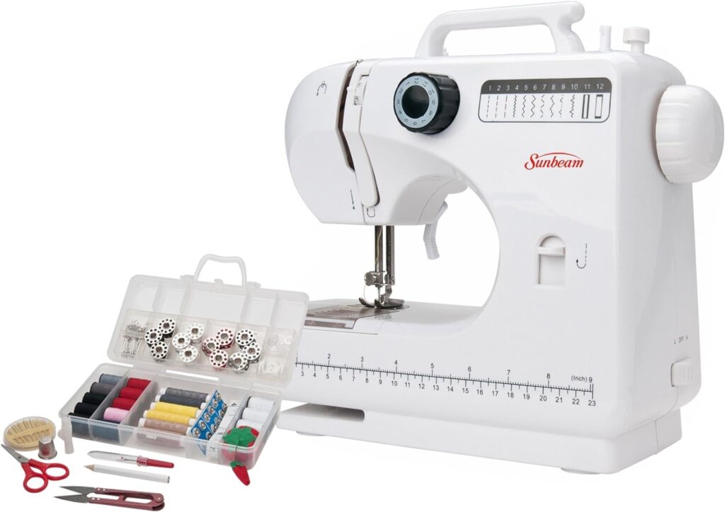 Sunbeam SB1818 Easy-to-Use Everyday Compact Sewing Machine Over 100 Piece Of All Basic Sewing Kit Included, 18 stitches including Buttonhole Zigzag And Other Popular Stitching