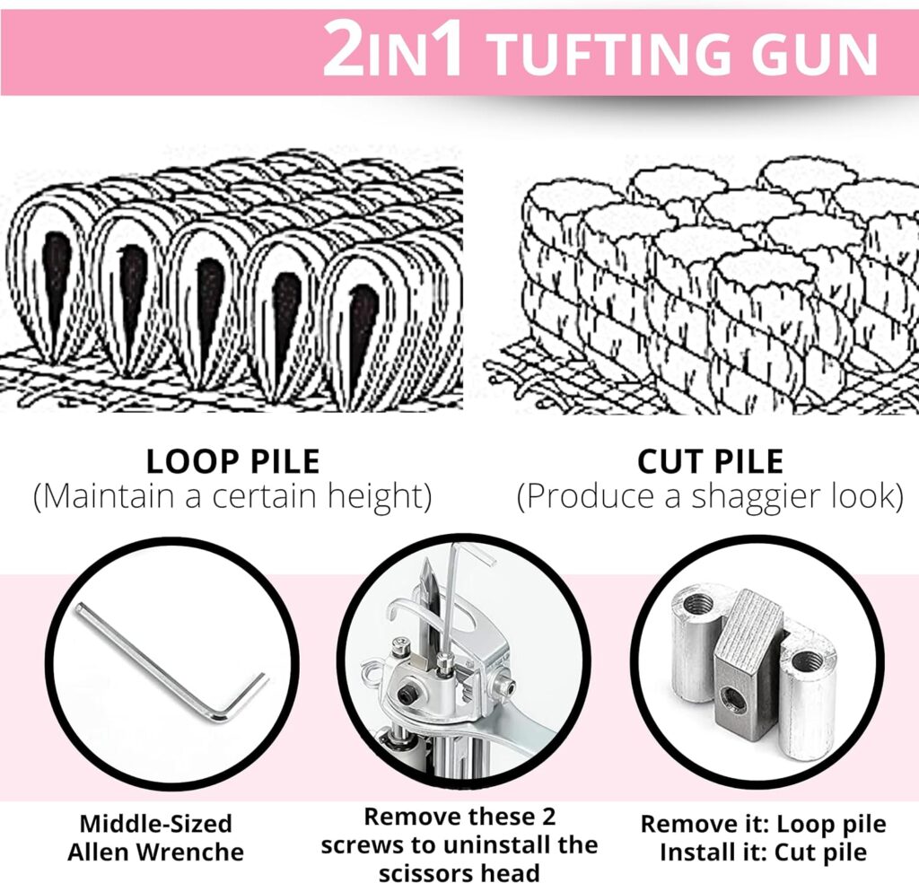 YARRD 2 in 1 Pink Gun Rug Tufting Kit – Tufting Gun for Tufting Yarn Carpet Gun for Tufting Cloth Rug Maker Machine Starter Kit Rug Making Supplies Carpet Tufting Gun Kit