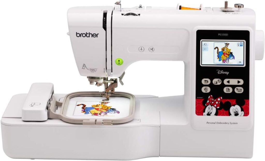 Brother Embroidery Machine, PE550D, 125 Built-in Designs including 45 Disney Designs, 9 Font Styles, 4 x 4 Embroidery Area, Large 3.2 LCD Touchscreen, USB Port