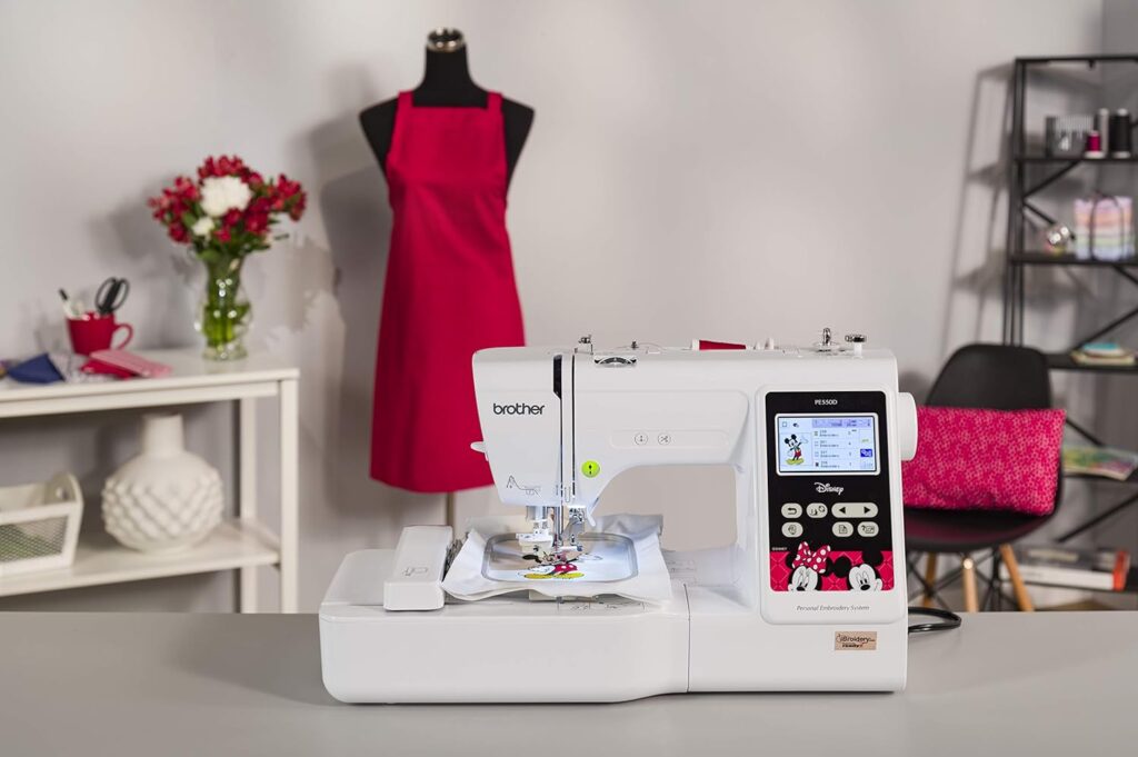 Brother Embroidery Machine, PE550D, 125 Built-in Designs including 45 Disney Designs, 9 Font Styles, 4 x 4 Embroidery Area, Large 3.2 LCD Touchscreen, USB Port