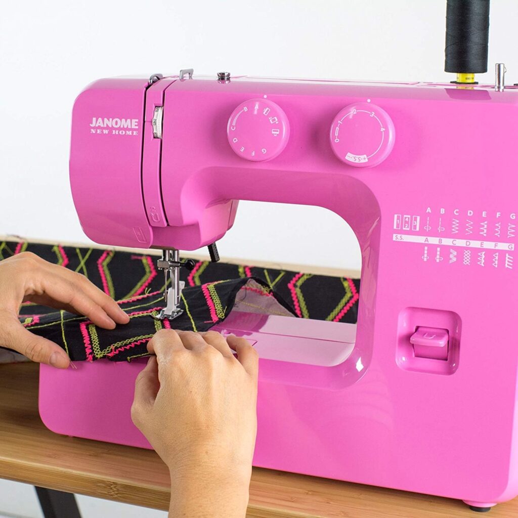 Janome Blue Couture Easy-to-Use Sewing Machine with Interior Metal Frame, Bobbin Diagram, Tutorial Videos, Made with Beginners in Mind!