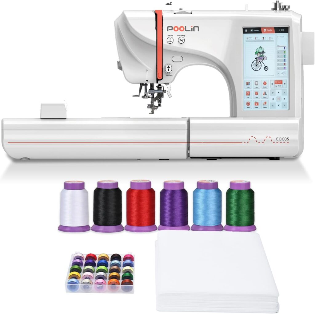 Sewing and Embroidery Machine EOC052100 for Clothing, 4 x 9.25 Large Embroidery Area, 7 Large LCD Computerized Touchscreen,96 Designs, 107 Built-in Stitches, 8 Included Presser Feet